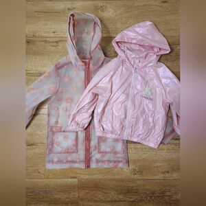 Lot Of 2 Girls Lightweight Hooded Bomber Jacket + Hooded Clear Rain Coat 4-6yo